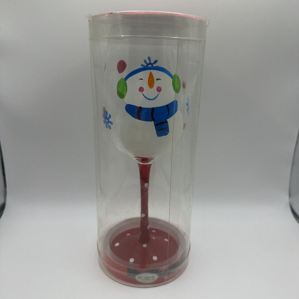 Happy Holidays Wine Glass 9 in 14 oz Snowman New in Package Great Gift